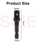 Close-up of Three Eighths To One Quarter Socket Adapter Kit Fifty Millimeter Long Black Steel Impact Extensions, size details shown