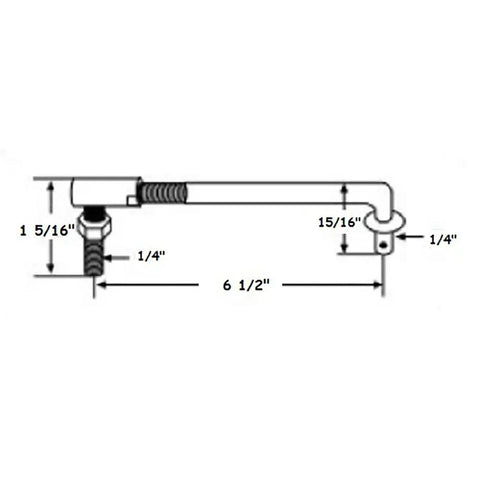 Universal Aftermarket Throttle Linkage For Farm Tractors 265S 270 281 261 Replacement With Precise A One And Five Sixteenths Inches B Six And A Half Inches C Fifteen Sixteenths Inches D One Quarter Inch E One Quarter Inch Thread OEM 1876343M92, dimensioned drawing