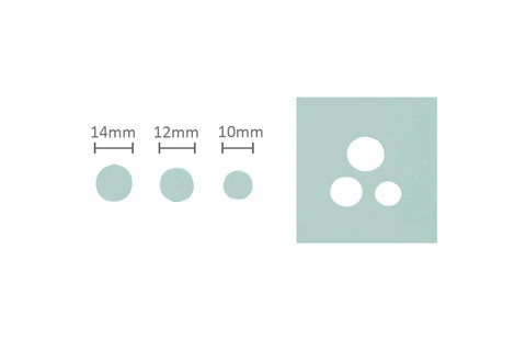 Triple Circle Lever Action Craft Punch showing 10mm, 12mm, 14mm holes for paper crafting and scrapbooking.