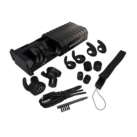 Silencer Bluetooth In-Ear Ear Buds 2.0 for Hearing Protection with accessories and case, ideal for shooting and outdoor use.