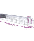 Diagram of spacious outdoor chicken coop with galvanized steel frame, UV resistant roof, heavy duty and secure hen house, 118 x 118 x 79 inches.