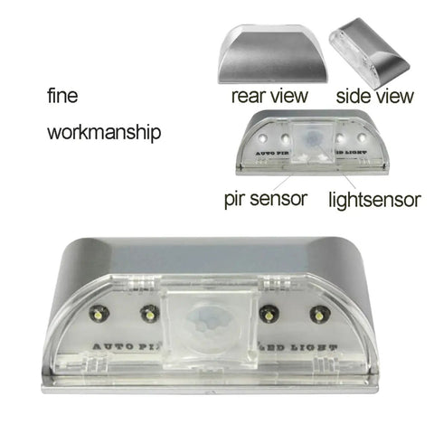 Battery Operated 4 LED Sensor Light With PIR Motion Detector Auto On Off Keyhole Mount Wireless White Lighting front view