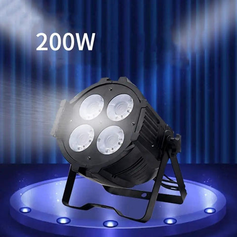 Heavy Duty 200W LED Flood Light Featuring Smooth Adjustable 25 Degree Beam Angle For Nightlife Bars Theater Stages And Commercial Venues Crisp 5600K Cool White Aluminum Spotlight on display with a black metal housing.