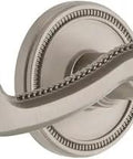 Soleil Rosette Passage Lever Set With Newport Lever In Satin Nickel Finish, 2.75 Backset, Solid Forged Brass Construction, Pre Mounted For Easy Install