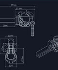 Technical drawing of Beefy Metal Adjustable RC Trailer Hitch Tow Hook For 1 By 8 And 1 By 10 Scale Crawlers Ready To Roll TRX4 SCX10 KM Tank