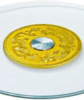 Party Ready Tempered Glass Lazy Susan Turntable 110cm Round Serving Plate with gold central design and 360 Degree Spin and Aluminum Bearing