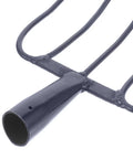 Close-up of heavy duty versatile manure fork with solid design, sturdy steel tines for outdoor farming and gardening tasks