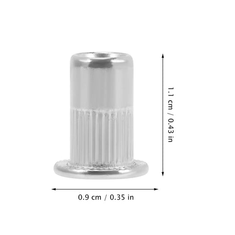 Flat Head Rivet Nuts With Knurled Bodies Stainless Steel 40 Piece Pro Grade Threaded Rivet Nut Kit dimensions shown