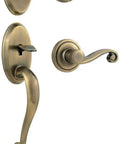 Shelburne Single Cylinder Handleset With Lido Lever Featuring SmartKey Security In Antique Brass Exterior Door Lockset With Two Keys Rekey Yourself In Seconds Fully Reversible Interior Lever Fits Left Or Right Hand