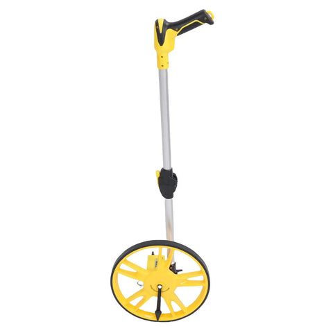 Marhynchus Distance Measuring Wheel in yellow and gray, portable design, standing upright for measuring distances accurately up to 9999.9m.