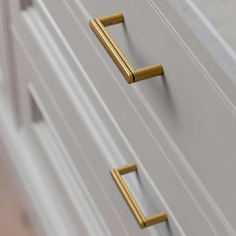 Set Of 6 Cabinet Pulls 3 Inch Center To Center Antique Brass Finish on cabinet front view