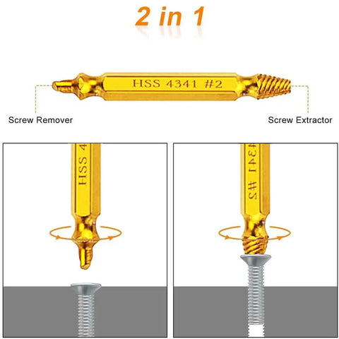 12 Piece Damaged Screw Extractor Set For Stripped Screws And Bolts, Easy Removal Of Rusty And Broken Hardware, HSS gold bits