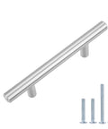 Euro Bar Cabinet Handle Satin Nickel Finish Five And Three Eighths Inch Long With Three Inch Center To Center Holes and Screws