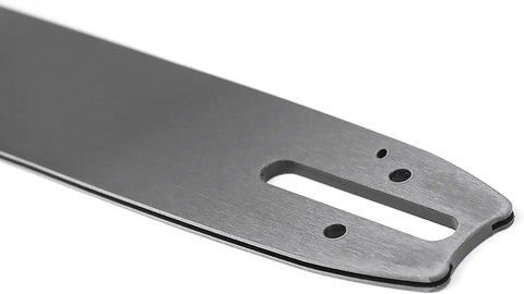 Close-up of 24 to 25 inch laminated chainsaw guide bar with mounting holes for Stihl MS660 models, durable replacement kit for fast cutting.
