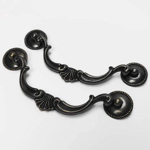 Vintage Drop Bail Cabinet Pulls 5.5 Inch 140mm Dresser Drawer Handles in Antique Bronze and Dark Antique Black Finishes, Rustic Kitchen Hardware