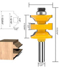 Three Piece 1/2 Inch Shank Router Bit Set For Classical Extended Tenon And Pro-Grade Heavy Duty Door Rail Stile Milling Kit For Doors, Cabinets, Shelves, And Frames CNC Ready shown with dimensions and cross-section detail