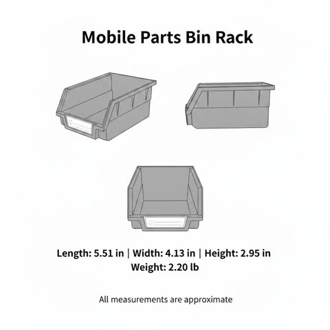 Mobile Double Sided Parts Bin Rack handy portable PP plastic organizer dimensions and front-side view