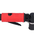15000 RPM Air Die Grinder With Built In Muffler And Red Protective Sheath, Compact Pneumatic Spot Mill For Rust Removal And Deburring, Zinc Alloy Construction With Low Vibration, Pro Shop Tool That Busts Rust Fast, side view of tool with ergonomic red grip.