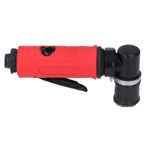 15000 RPM Air Die Grinder With Built In Muffler And Red Protective Sheath, Compact Pneumatic Spot Mill For Rust Removal And Deburring, Zinc Alloy Construction With Low Vibration, Pro Shop Tool That Busts Rust Fast, side view of tool with ergonomic red grip.