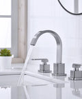 Widespread 8 Inch Bathroom Faucet With Brushed Nickel Finish 3 Hole Square Sink Faucet Overflow Pop Up Drain CUPC Supply Lines Ceramic Cartridge Modern Waterfall Swivel Spout