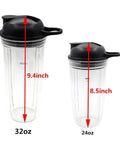 Replacement Ninja Blender Blade With Cup And Lid Kit For NJ600 BL700 BL701WM 30 And BL701 30, two clear cups with lids