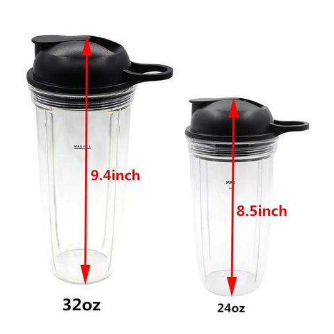 Replacement Ninja Blender Blade With Cup And Lid Kit For NJ600 BL700 BL701WM 30 And BL701 30, two clear cups with lids