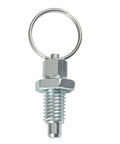 Built Tough Premium Galvanized Steel Spring Plunger Pin With Knurled Pull Ring For Smooth Rotary Indexing And Adjustable Depth Locking Grip Screw Heavy Duty Shopside Hardware M16 By 10mm 1 Pcs, front view.