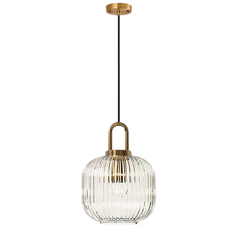Rad Industrial Vintage Pendant Light With Ribbed Glass Shade And Bronze Finish For Bedside, Dining Table Or Kitchen Island, Modern Retro Ceiling Fixture, Three Shade Sizes, 47 Inch Cord, Transparent 7.9 Inch Diameter