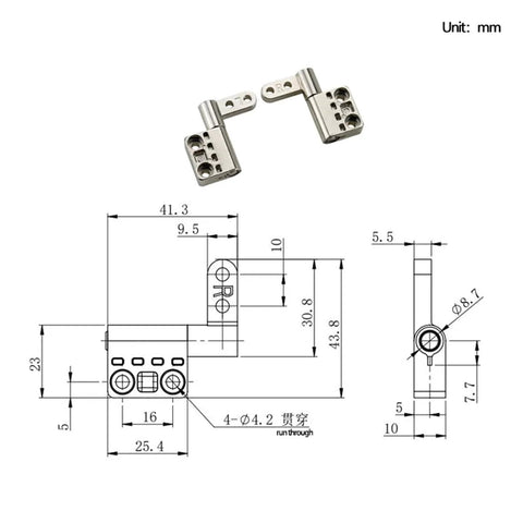 Zinc alloy 360° damping hinge with shaft torque 1.5 N·m, left-hand; front/side technical drawing