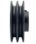 Side view of Double Groove V Belt Pulley 4.25 Inch Outer Diameter 0.875 Inch Bore Cast Iron Sheave For A AX 3L 4L V Belts 2 Groove Drive Component