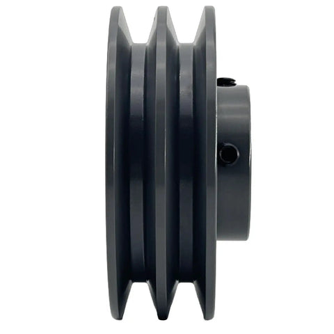 Side view of Double Groove V Belt Pulley 4.25 Inch Outer Diameter 0.875 Inch Bore Cast Iron Sheave For A AX 3L 4L V Belts 2 Groove Drive Component