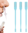 2 In 1 Nose Hair Cutter And Ear Picker Set With 360 Degree Rotation Slick Safe Trimming Dual Blade Manual Nasal Grooming Tool Soft Cleaning Brush For Men And Women Blue 3 Pieces displayed with pink tool in use