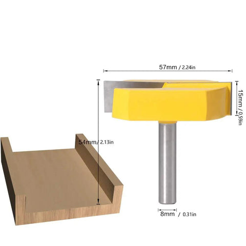 8mm Shank Carbide Tipped Router Bit For Bottom Cleaning And Slab Flattening, size 57x40x15mm, shown with dimensions.