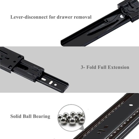 2 Pairs Push To Open Drawer Slides 16 Inch Full Extension Heavy Duty Ball Bearing Metal Drawer Runners, solid cold rolled steel