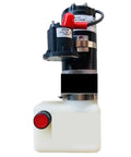 Heavy Duty 800W 24V DC Hydraulic Power Unit Set For Electric Stackers And Pallet Trucks With Gear Pump Fast Lift Performance Smooth Operation Ready DIY Upgrade, side view showing motor and reservoir.