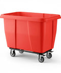 Heavy Duty 500 Pound Rolling Trash Can With 8 Cubic Foot Capacity, Bold Red Construction Cube Hauler And Commercial Laundry Wagon For Hotels Or Warehouses on wheels.