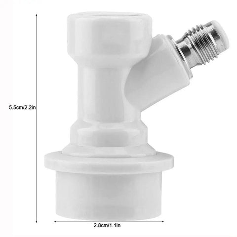 Ball Lock Liquid Disconnect Kit For Homebrew Kegs, 1 Quarter MFL Thread Outlet, White Gas Inlet, side view with dimensions