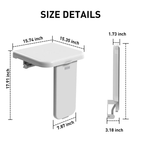 Folding Shower Chair Wall Mounted Fold Down Bath Seat With 440 Lb Capacity Sturdy Shower Bench dimensions and size details view