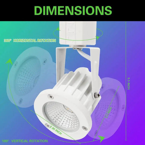Dimensions of 12W RGBW Track Light Heads 6 Pack With 16 Color Options and Remote Dimmer Four Modes on H Type Rail