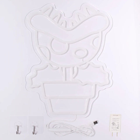 Piranha Plant LED Neon Sign Night Light For Super Mario Fans, Dope Retro Arcade Bedroom Decor With Dimmer Switch, wall hooks and USB cable