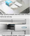 Beefy Stainless Steel Medical Cart On Wheels with smooth surface and open drawer, hospital and clinic trolley, 66x44x86 cm