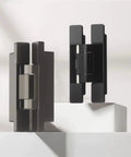 Top Shelf Hidden Door Hardware Featuring Silent Hydraulic Self Closing Hinges With Heavy Duty Extra Strong Construction displayed on a white surface.