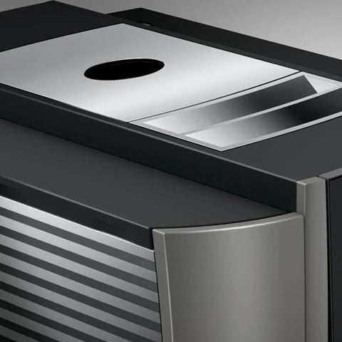 Close-up view of the metal top panel of the Premium Smart Automatic Coffee And Espresso Machine Featuring One Touch Brewing Sweet Foam Syrup Function.