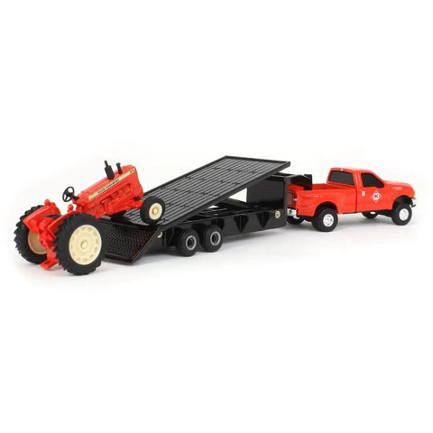 Die Cast Allis Chalmers D19 Tractor With Ford F 350 Pickup And Fifth Wheel Trailer Set One Sixty Fourth Scale Collectible