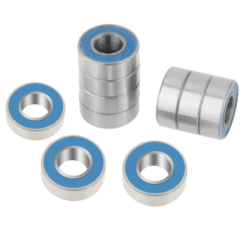 25 Pack Small Sealed Ball Bearings MR115 2RS 5x11x4mm Steel With Rubber Seals arranged in a stack and row