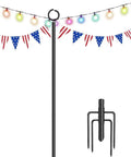 Adjustable 10 Foot Outdoor String Light Poles For Yard And Patio With Quick Assembly Ideal For Weddings Parties BBQs And Backyard Vibes, showing pole with string lights and ground stake