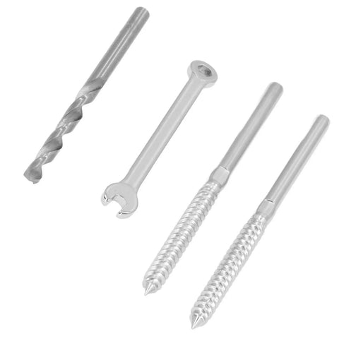 316 Stainless Steel Swage Lag Screw Kit Includes Wrench and Drill Bit for One Eighth Inch Cable Railing, wood posts, 60 pieces.