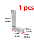 Front view of Amazon Antrader machinist square, hardened steel right-angle measuring tool; 100 mm vertical leg, 63 mm base, 1 pc