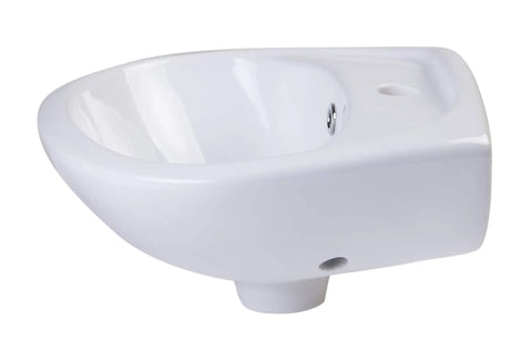 Porcelain Wall Mount Basin With Overflow For Small Bathrooms White Ceramic Sink Compact Fifteen And A Quarter Inches Wide
