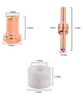 Extended Tip Plasma Cutter Consumables Kit For PT31 JG-40 LG40 Torch Fits RBC 4000 4500 5000D Nozzle, Electrode, Shield Cup Sizing